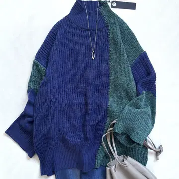 택 포함 새상품 지나시스 스티치 블로킹 하이넥 풀오버 7,150엔