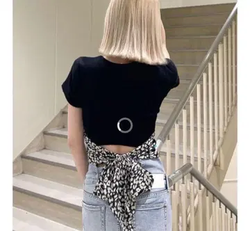 GYDA 백리본 리브 T셔츠 블랙 F