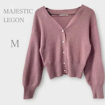 마제스틱 레곤 V넥 니트 가디건 펄 버튼 핑크 계열 M