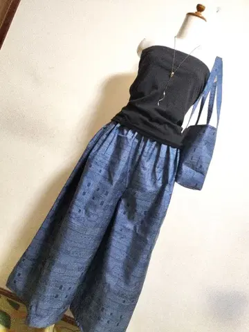 1798 기모노 리메이크 오시마 명주 가우초 팬츠 & 숄더 백