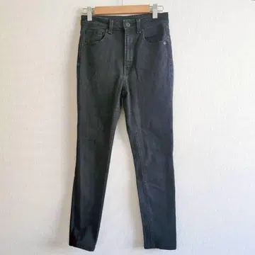 지유 하이웨스트 스키니 팬츠 면 혼방 블랙 61 하의 타이트 슬림