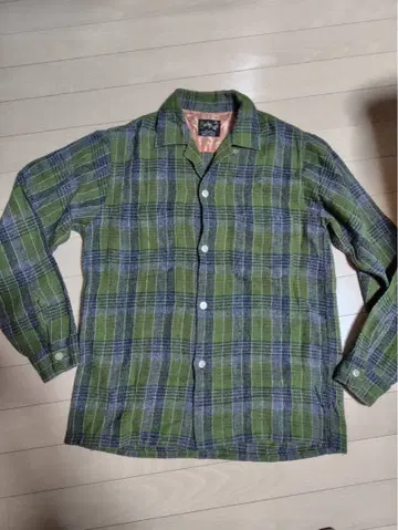 60s 오픈 셔츠 구제 의류 그린 체크