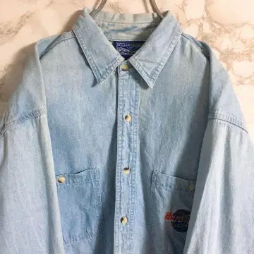 하드 록 카페 원포인트 자수 샴브레이 셔츠 데님 셔츠 스카이블루 S