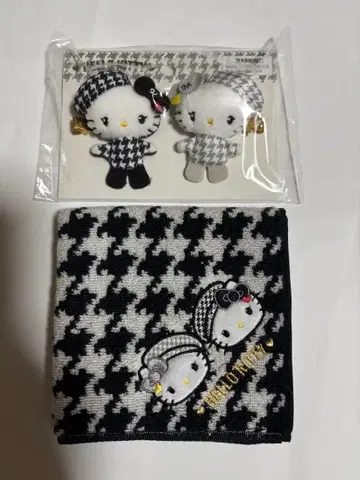 헬로키티 흑백 걸리시 쌍둥이 코디 헤어 클립 미니 타월