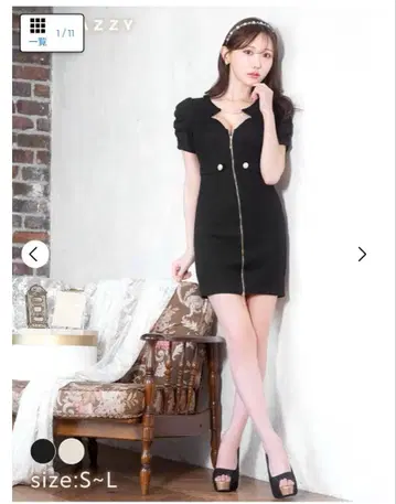 DAZZY 프론트 지퍼 타이트 반팔 드레스 L 사이즈