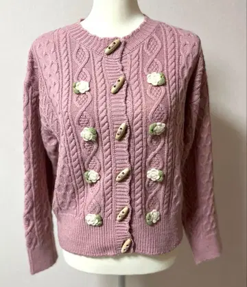 핑크하우스 니트 가디건 꽃 모티브 포함 새상품급
