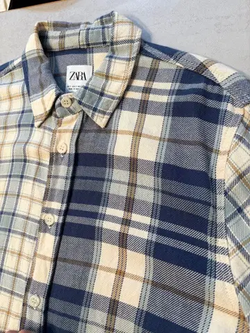 ZARA 체크 무늬 셔츠 S 사이즈 네이비/아이보리 화이트 가을