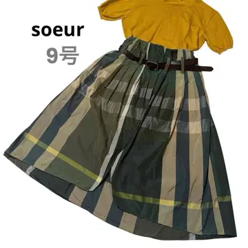 soeur7 플레어 롱 스커트 카키 그린 체크