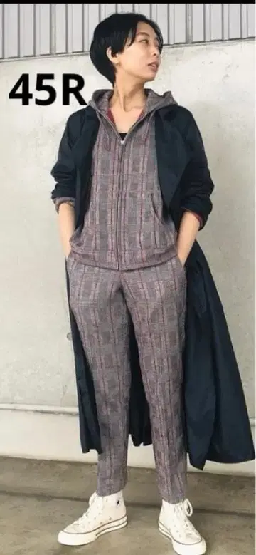 미사용 45R 저지 플라노 후디 L