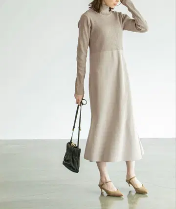 noble 컬러 블록 니트 원피스 베이지