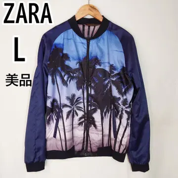 ZARA 자라 블루종 MA-1 야자수 전사 프린트 L 스카잔 새상품급