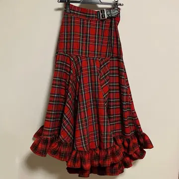 크레이지 패턴 프릴 스커트 jouetie 체크 빨간색