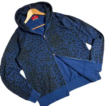 크림 소다 크림 소다 레오파드 무늬 풀 지퍼 후드티 블루