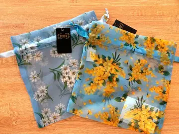 페이 오간자 복조리 꽃무늬 스카이블루 2장 세트 미사용 택 포함