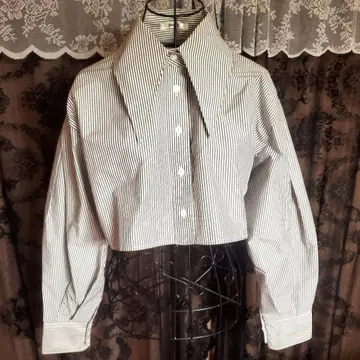 SNIDEL 스트라이프 바리에 크롭 셔츠 숏 기장 프리 사이즈