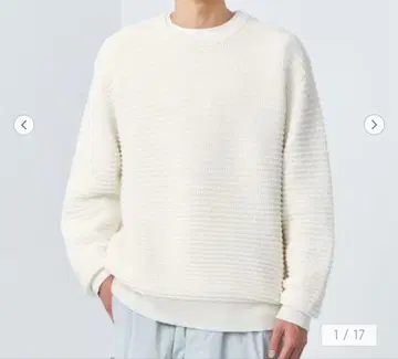 유나이티드 애로우즈 테이프 메쉬 크루넥 니트 화이트 상의 L