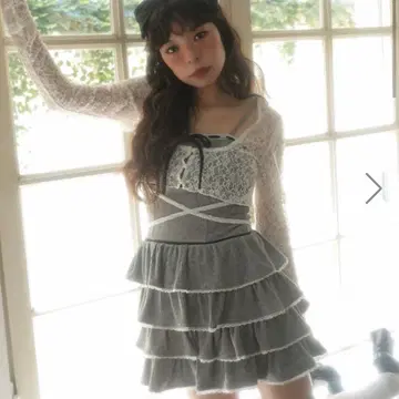 BUBBLES 리브 걸리시 앙상블 원피스 그레이