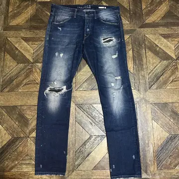 데미지 가공 다크 블루 데님 청바지 33/32