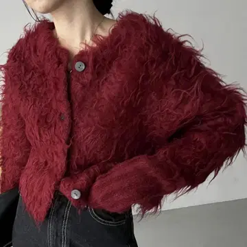 알파카 울 샤기 가디건