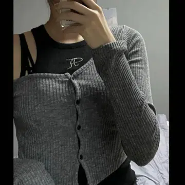 threetimes 원 숄더 가디건 그레이