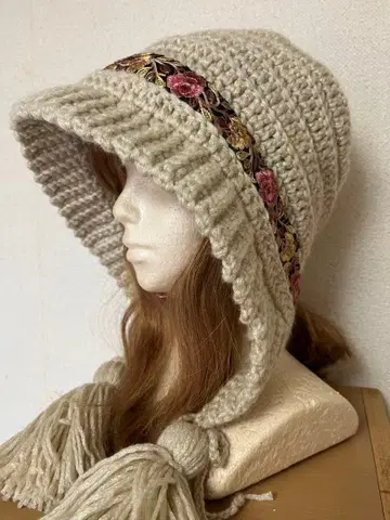 태슬 니트 모자 보닛 인도 자수 블레이드 귀마개 한국 핸드메이드