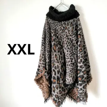 레어 니트 판초 [ XXL ] 레오파드 무늬 터틀넥 빅 사이즈