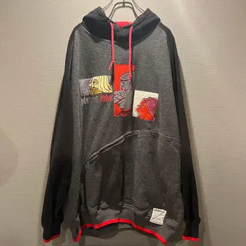 애니메이션 자수 그레이 후드티