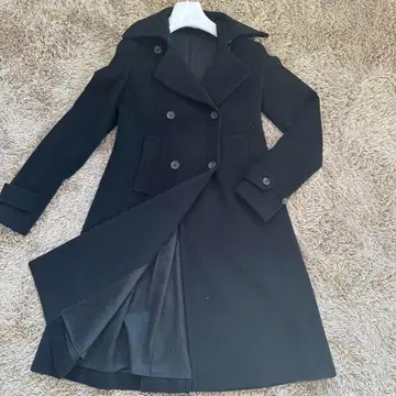 캐시미어 혼방 Theory P 코트 블랙 센터 플리츠 벨트 모노톤