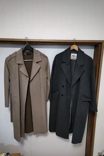 ZARA 롱 코트 2세트 베이지 그레이