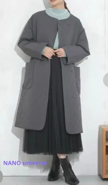 나노 유니버스 발수 가공 기능 충전솜 노카라 퀼팅 롱 코트