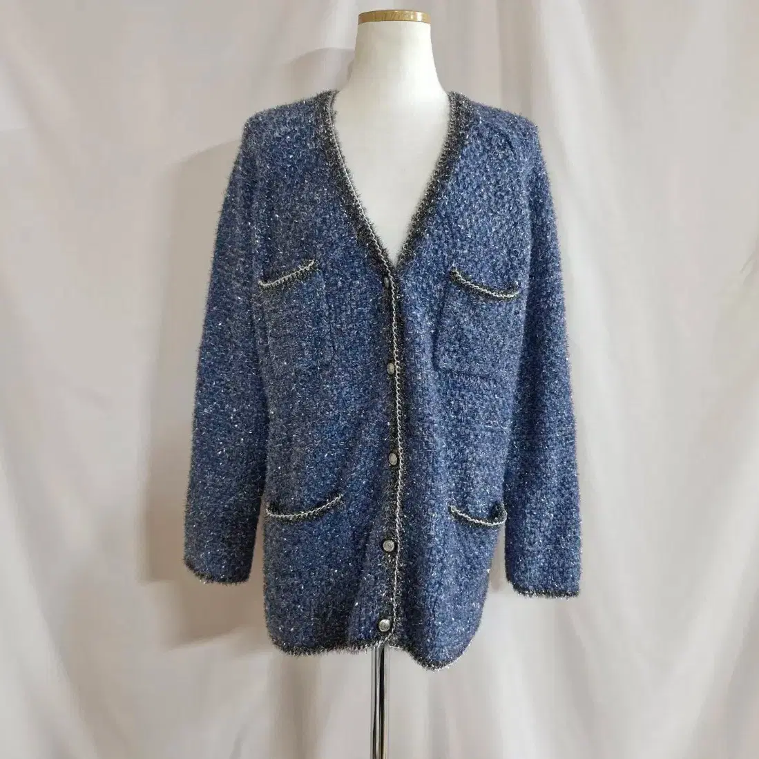 Tweed style pearl blue cardigan