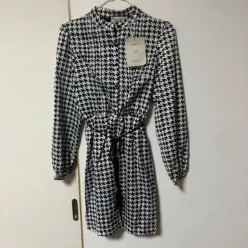 체크 원피스 긴팔 한국 스타일 옷깃 벨트 포함 목걸이 포함 택 포함