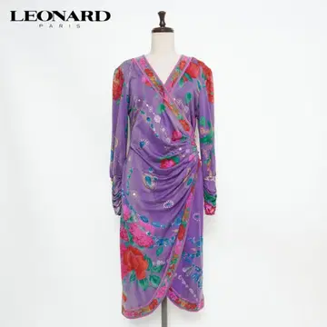 LEONARD 카슈쿨 턱 개더 드레스 보라색 사이즈 L*GD1110