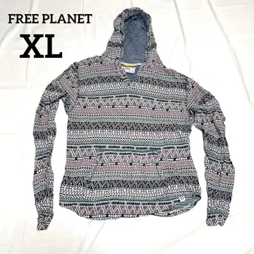 FREE PLANET 기하학 패턴 후드티 X-LARGE 남성용 긴팔