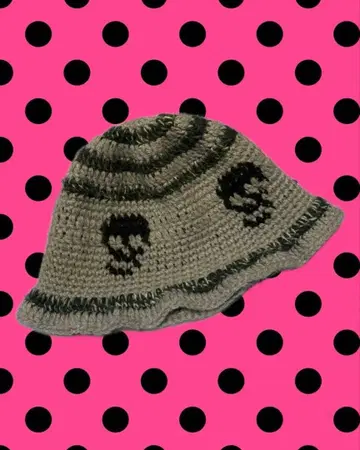 YARN 스컬 무늬 니트 버킷햇