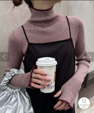 안티필링 배색 스티치 보더 터틀 니트 버건디