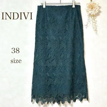인디비 스커트 레이스 다크 그린 타이트 고급 리프 무늬 그린