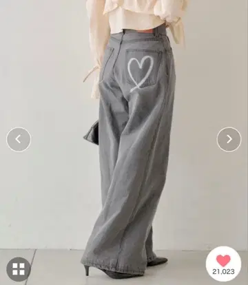 chico 하트 프린트 박스 와이드 데님 팬츠