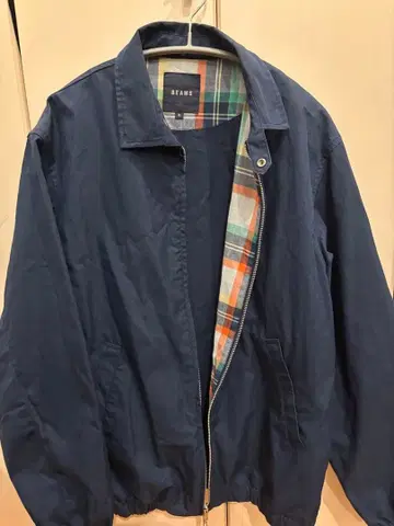 [ BEAMS 집업 자켓 M 블랙 안감 체크 블루종 ]