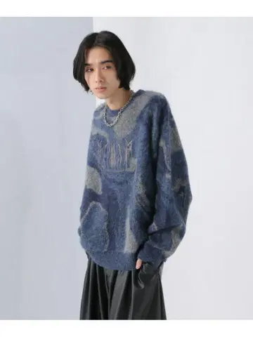 HARE 마블 자수 니트 풀오버 하레 상의 니트