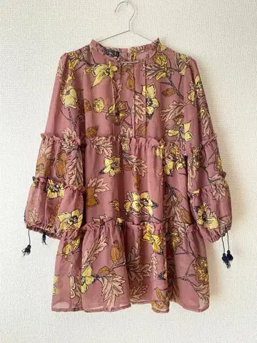 Design fashion 꽃무늬 긴팔 블라우스 M 사이즈 튜닉 퍼플