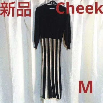 새상품 Cheek 롱 니트 원피스 블랙 베이지 성숙/러블리 스트레치