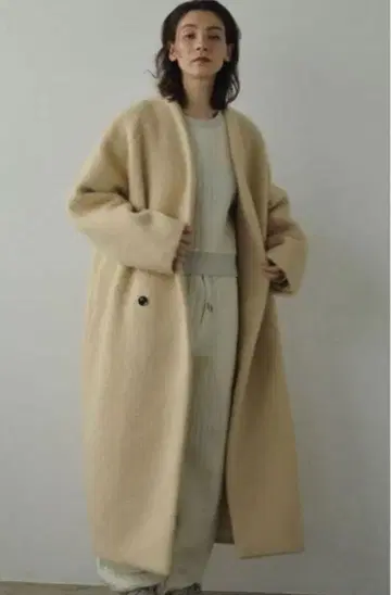 anuke 안누크 베이지 더블 브레스트 롱 코트