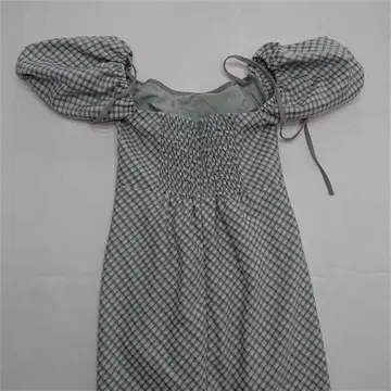 다난 리치 깅엄 체크 퍼프 슬리브 원피스 F 사이즈 그린 계열