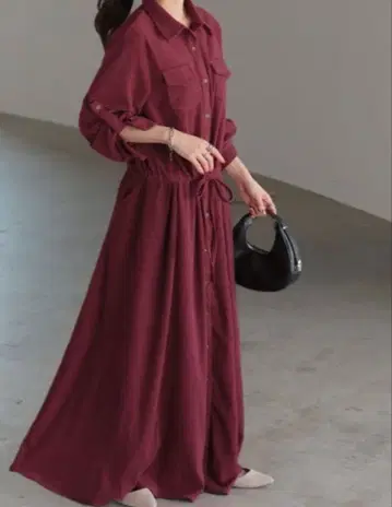 코듀로이 버건디 셔츠 원피스