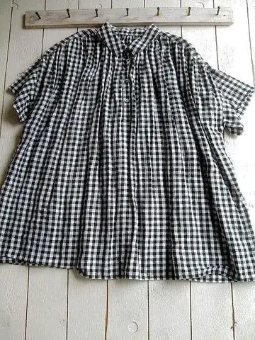 블랙 화이트 체크 반팔 셔츠 루즈핏