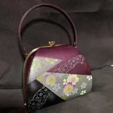 컨디션 최상 레어 일본 의류용 백 꽃무늬 보라색 계열 라메 믹스 에나멜