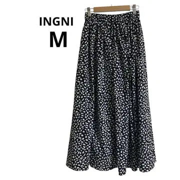잉그 INGNI 롱 스커트 플레어 올 패턴 M 허리밴딩 블랙