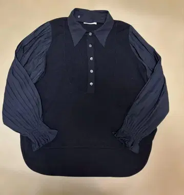 플러스 플러스 PLUS PLUS 쉬폰 플리츠 소매 칼라 니트 풀오버