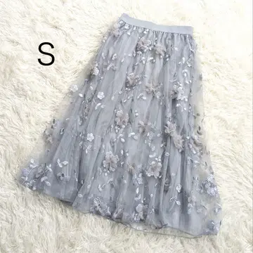 롱 스커트 플레어 스커트 샤샤 스커트 꽃무늬 자수 레이스